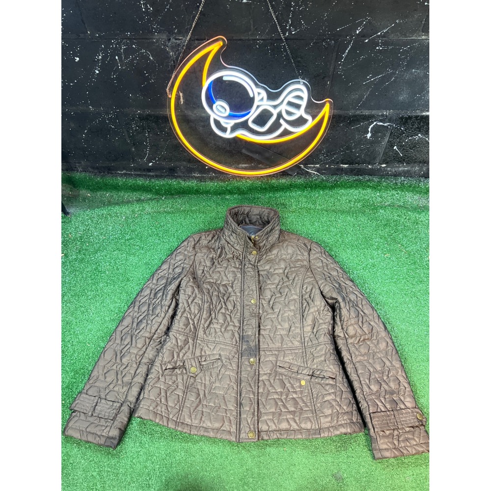 Weather proof Quilted Jacket Brown Button Down Pockets Lightweight Womens size M